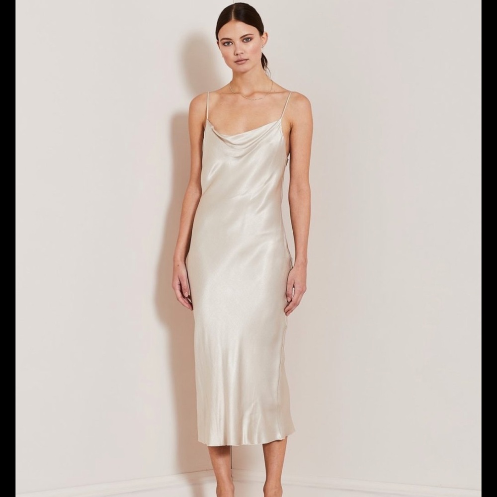 Bec and Bridge cowl neck ivory slip dress